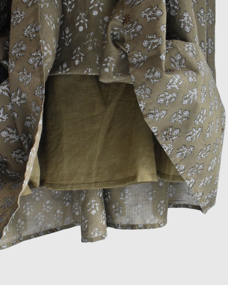 RAJASTAN TUCK GATHERED SKIRT WITH LINING in Olive