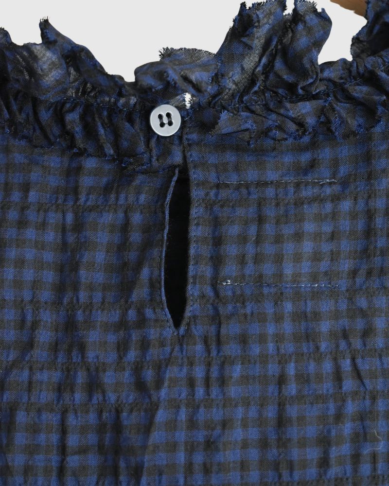 Check Neck Frill Box Pullover in NavyCheck