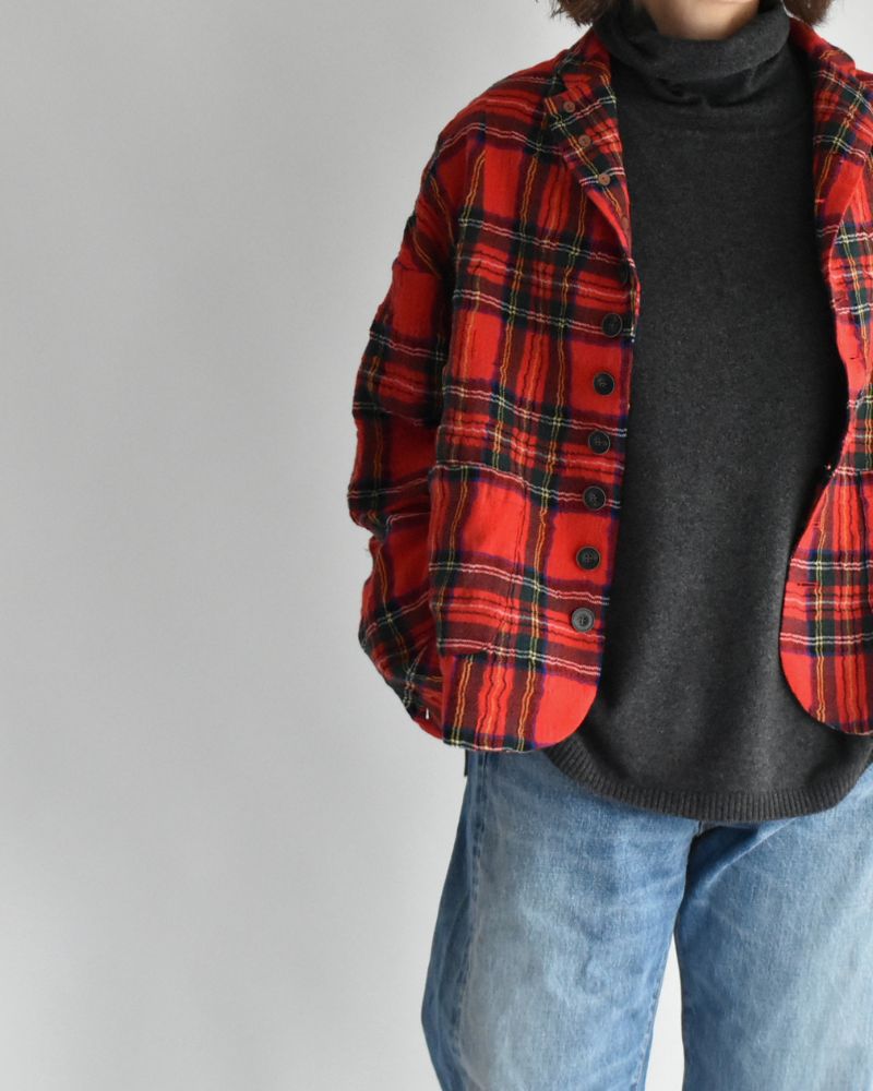 Cotton Wool Tartan Check Jacket in Red