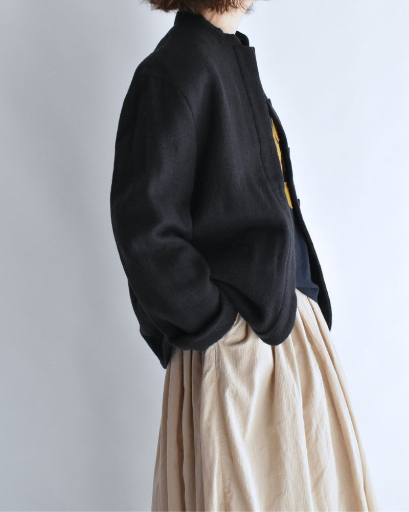 Stand Collar Fly Front Jacket in Navy