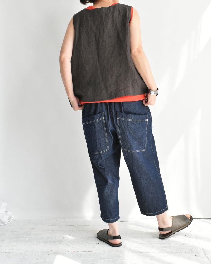 Big Pocket Pegtop Pants (Denim) in Indigo