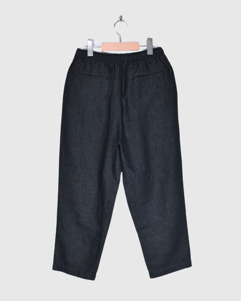 WASHED COTTON/LINEN EASY TAPERED PANTS in Navy