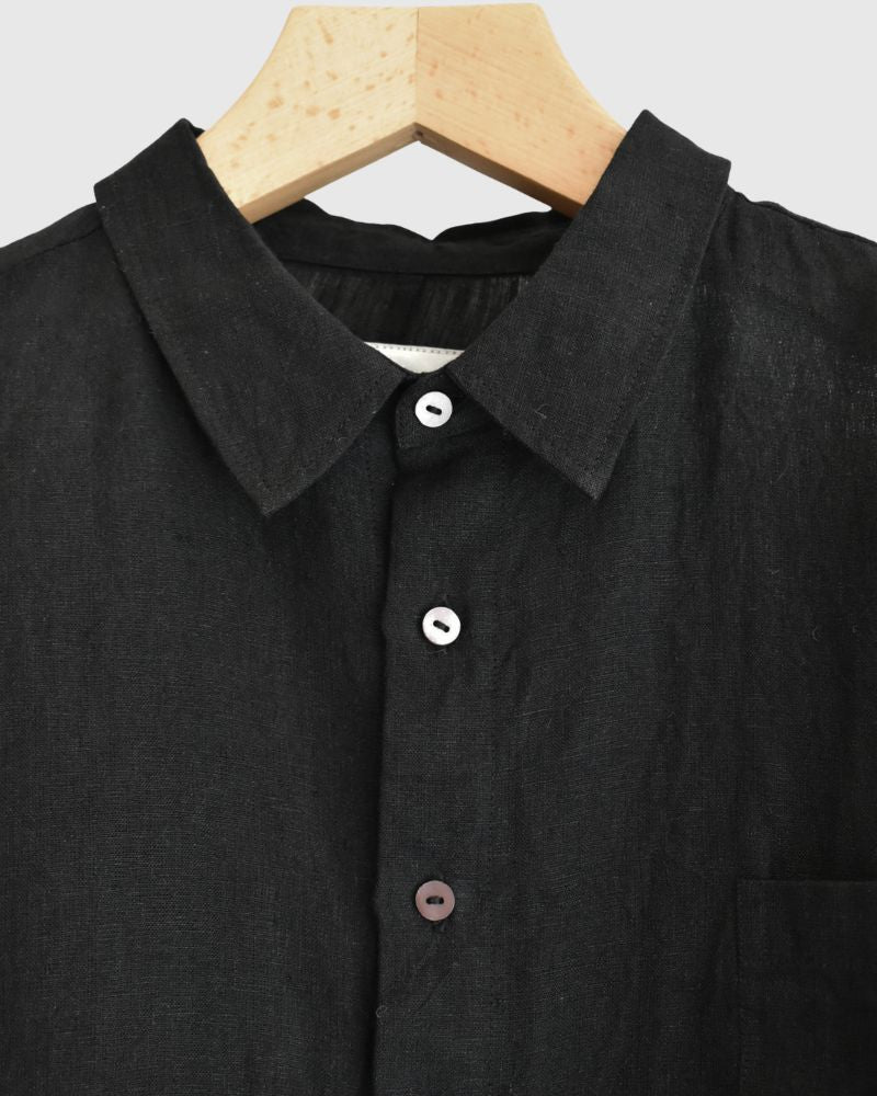 Handwoven 60×60 Linen Square Shirt in Black