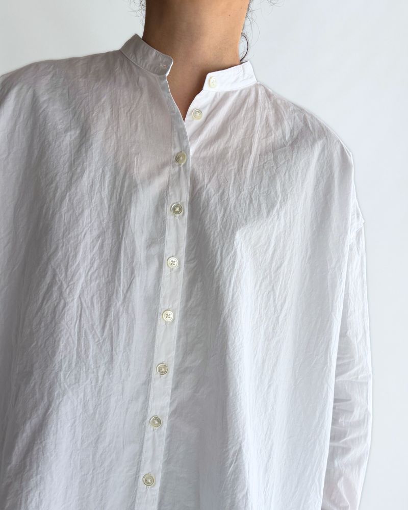 Band Collar Big Shirt in White