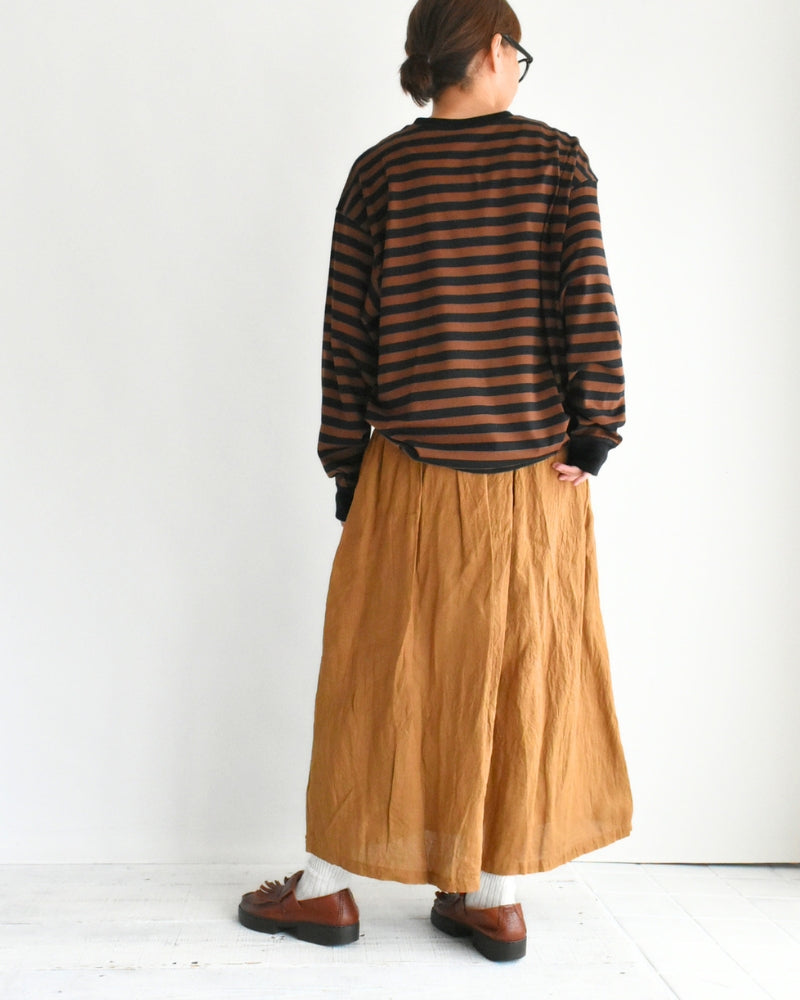 Tuck Cocoon T-Shirt in Brown/Black Border