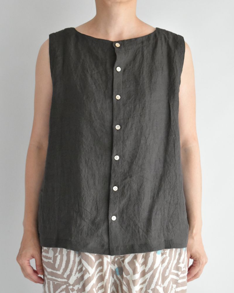 2-Way Sleeveless Blouse (Linen) in Brown