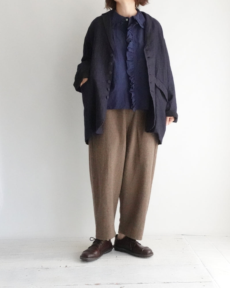 Collar & Front Frill Blouse in Navy