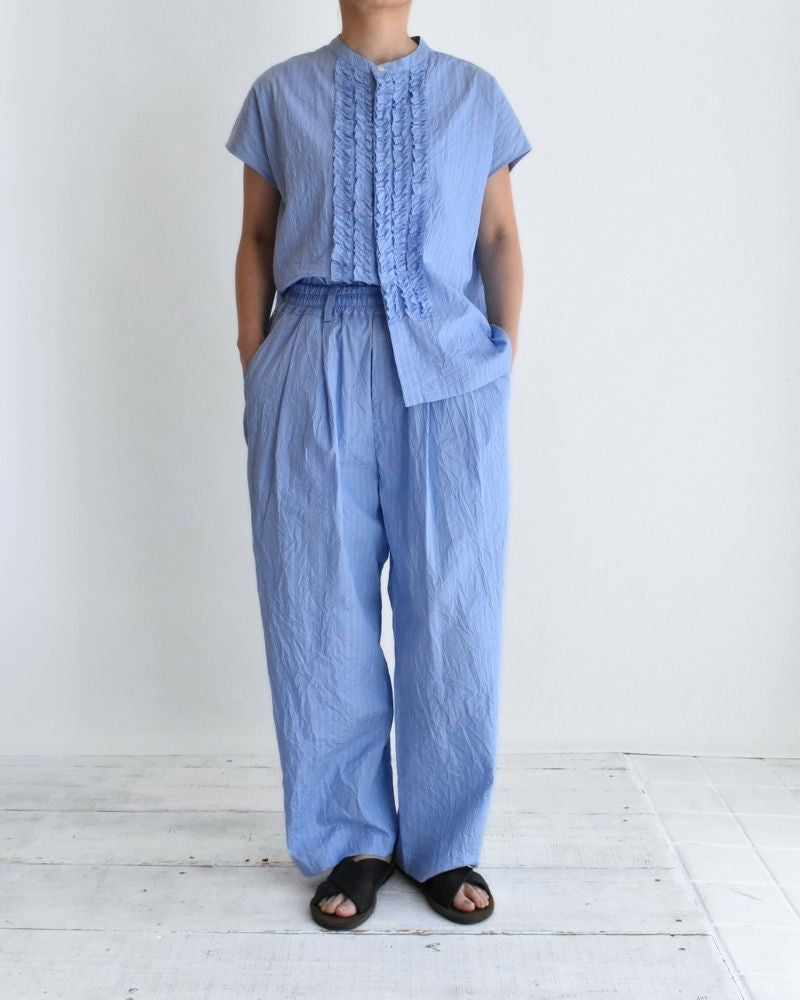 RAY-CC French Sleeve Frill Blouse in SaxStripe