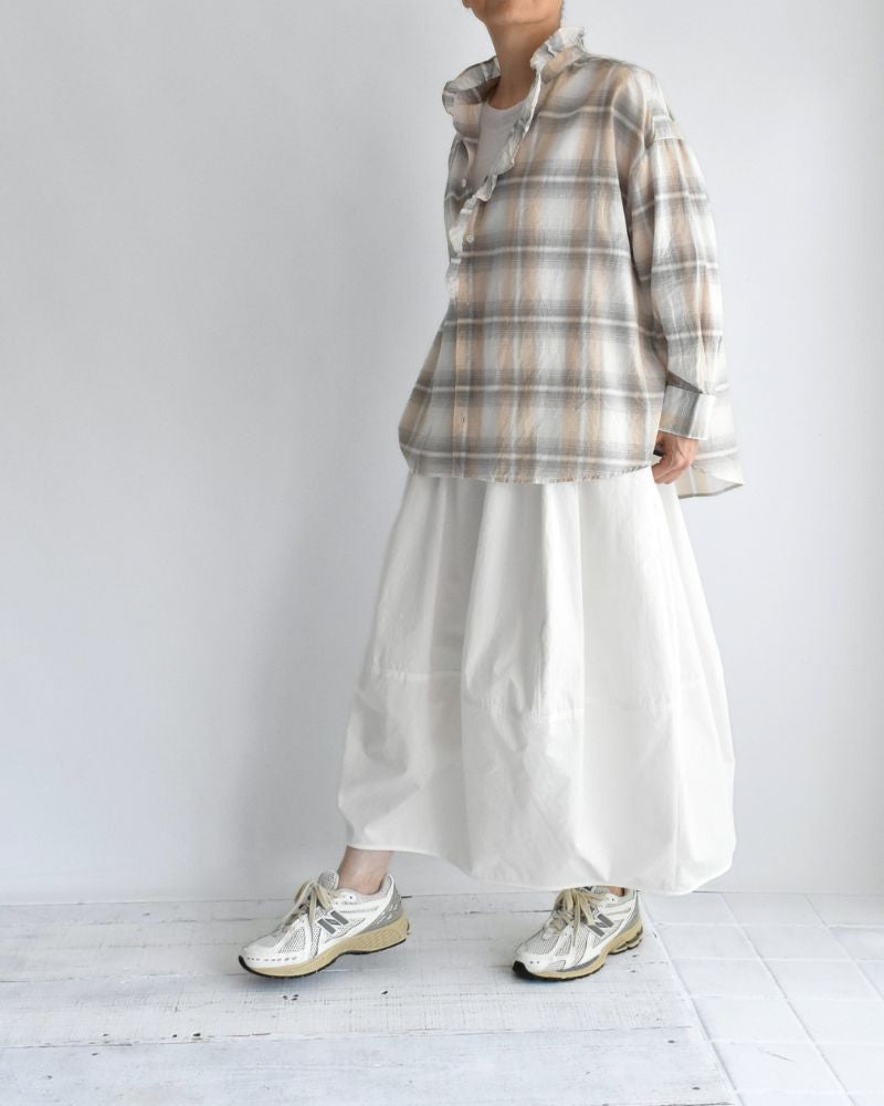 Light Madras Ruffle Blouse in Light Charcoal
