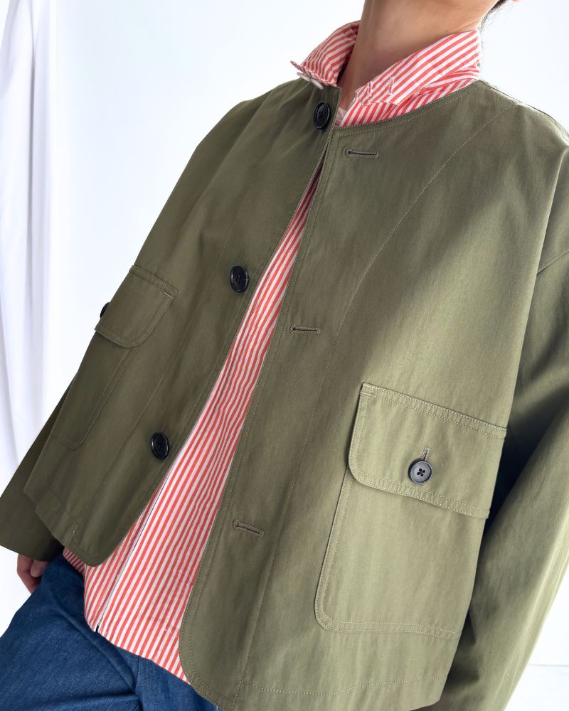 POPLIN STRIPE DRIZZLER JACKET in OrangeStripe