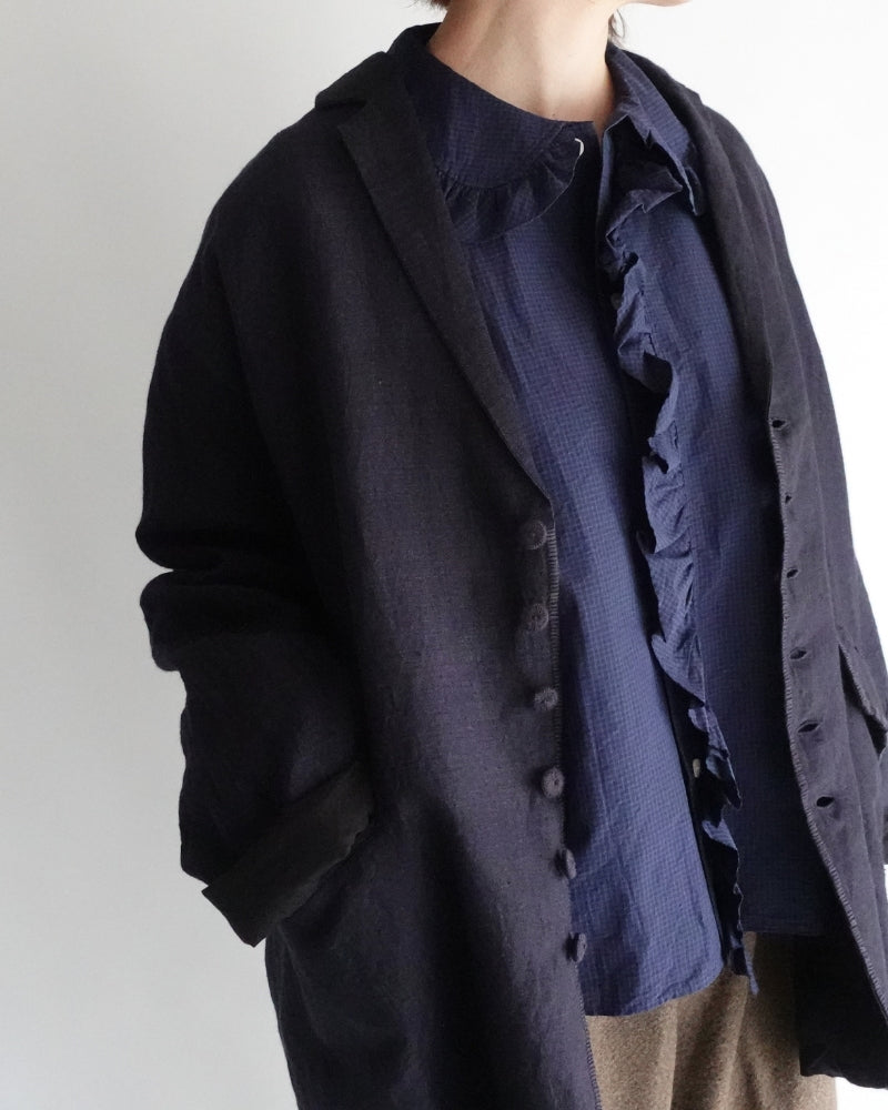 Collar & Front Frill Blouse in Navy