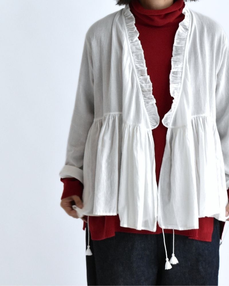 Twill Cotton Khadi Plain Frill Cache Coeur in White