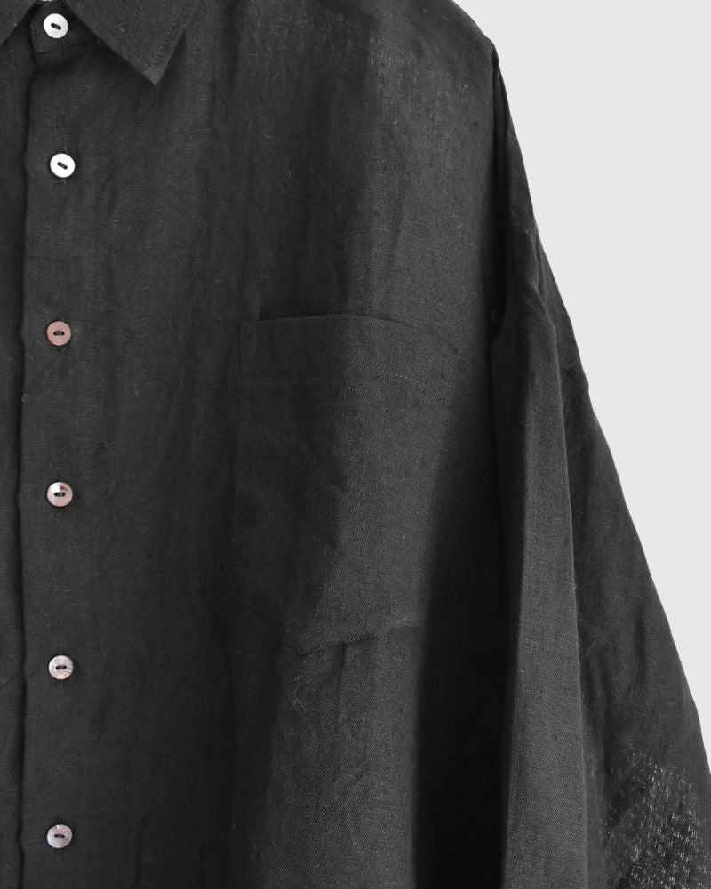 Handwoven 60×60 Linen Square Shirt in Black