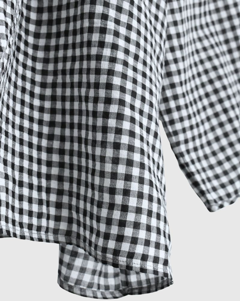 HANDWOVEN COTTON/SILK GINGHAM CHECK DROP SHOULDER SMOCK in Black