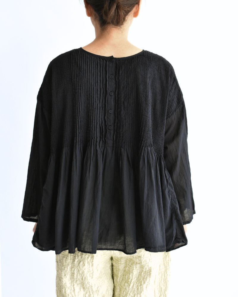 Crew-Neck 3/4 SL Shirt with Mini Pintuck in Marine