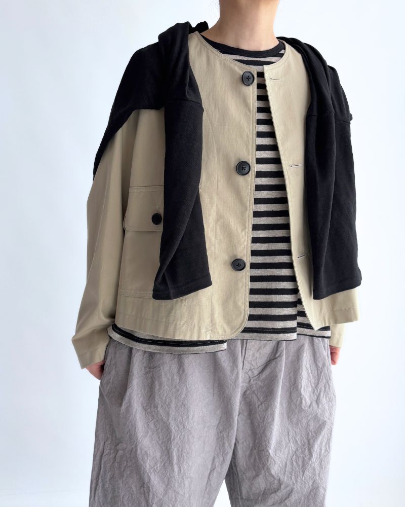 Linen Jersey Pullover in Natural/Black Border