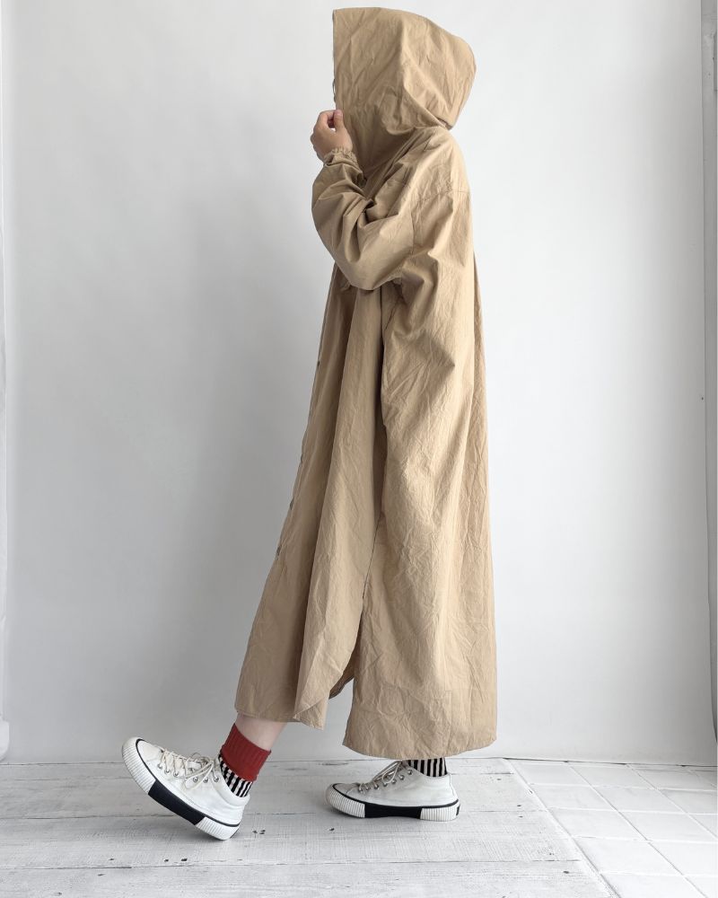 Hooded Coat Dress in Beige