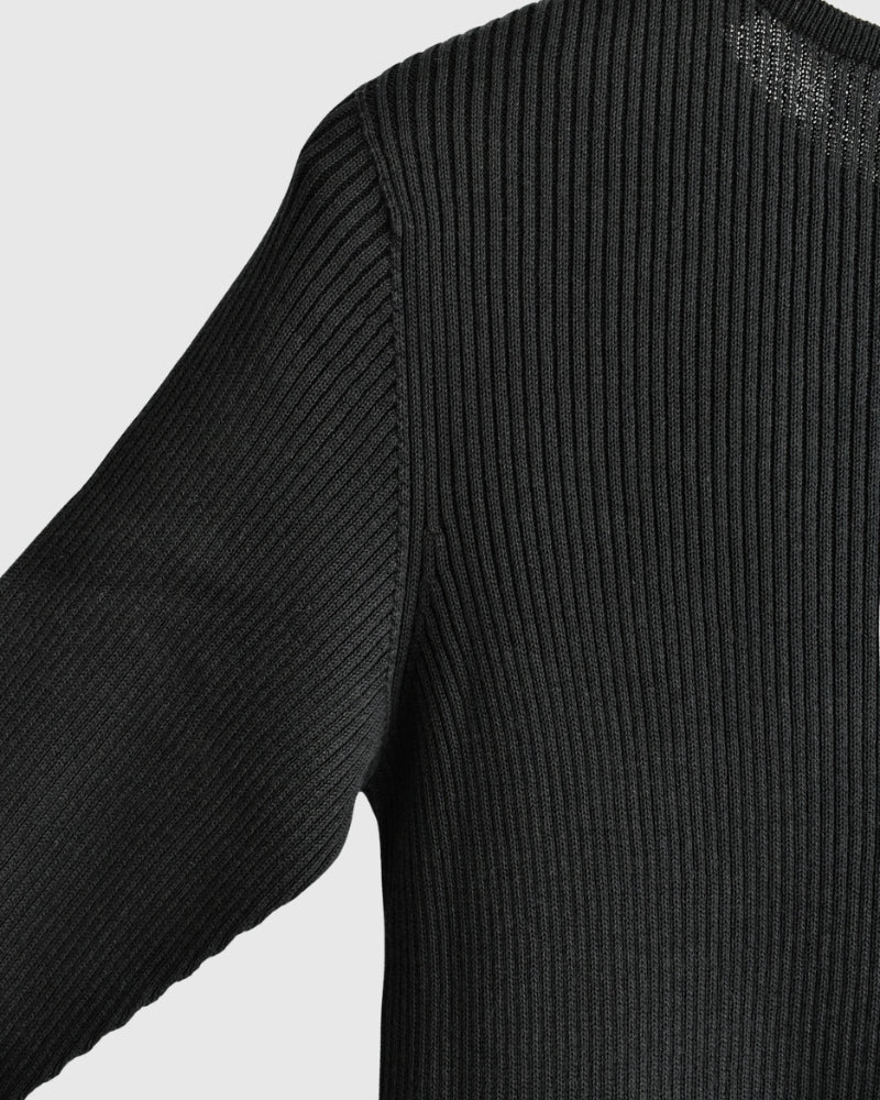 JAPAN WHOLEGARMENT Rib Knit Pullover in Black