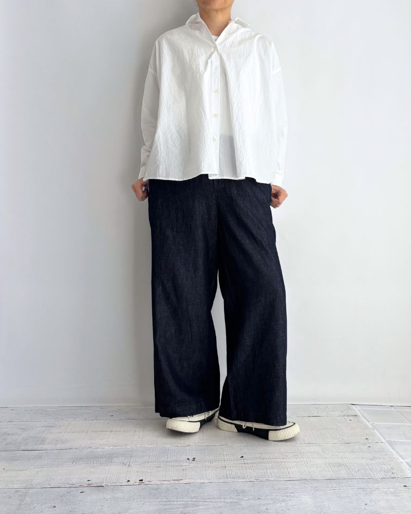 COTTON/LINEN DENIM EASY WIDE PANTS Navy