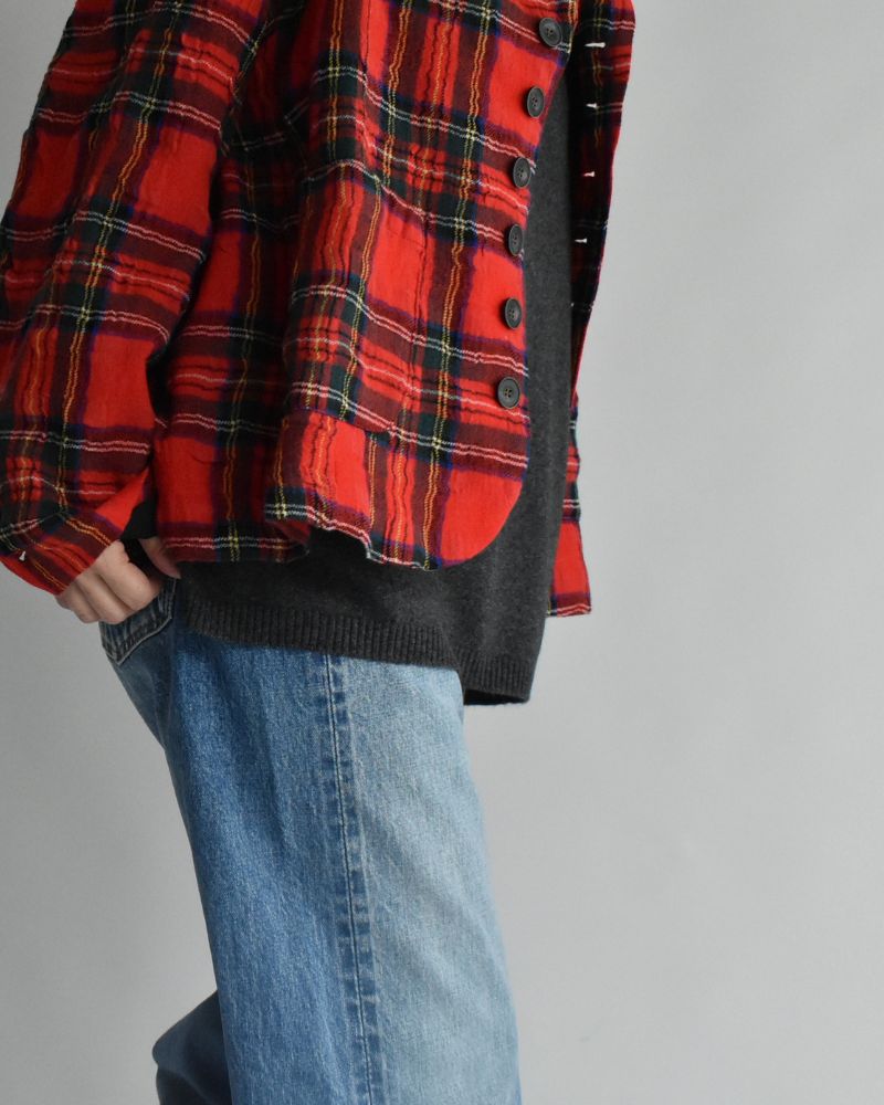 Cotton Wool Tartan Check Jacket in Red