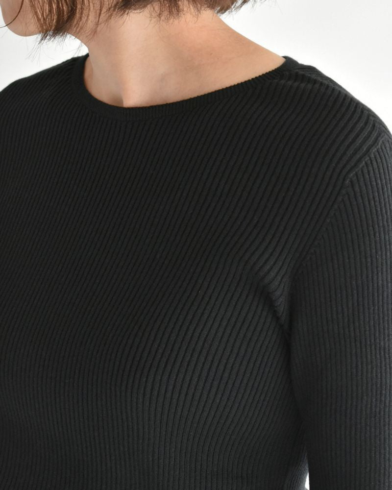 JAPAN WHOLEGARMENT Rib Knit Pullover in Black