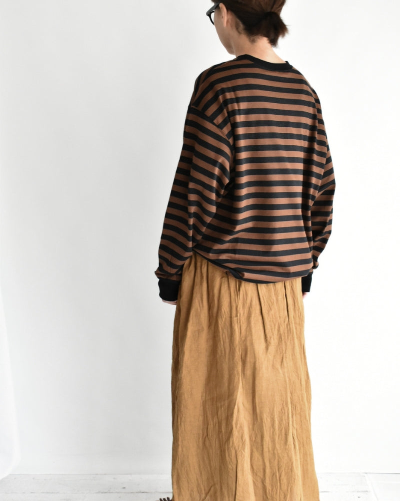 Tuck Cocoon T-Shirt in Brown/Black Border