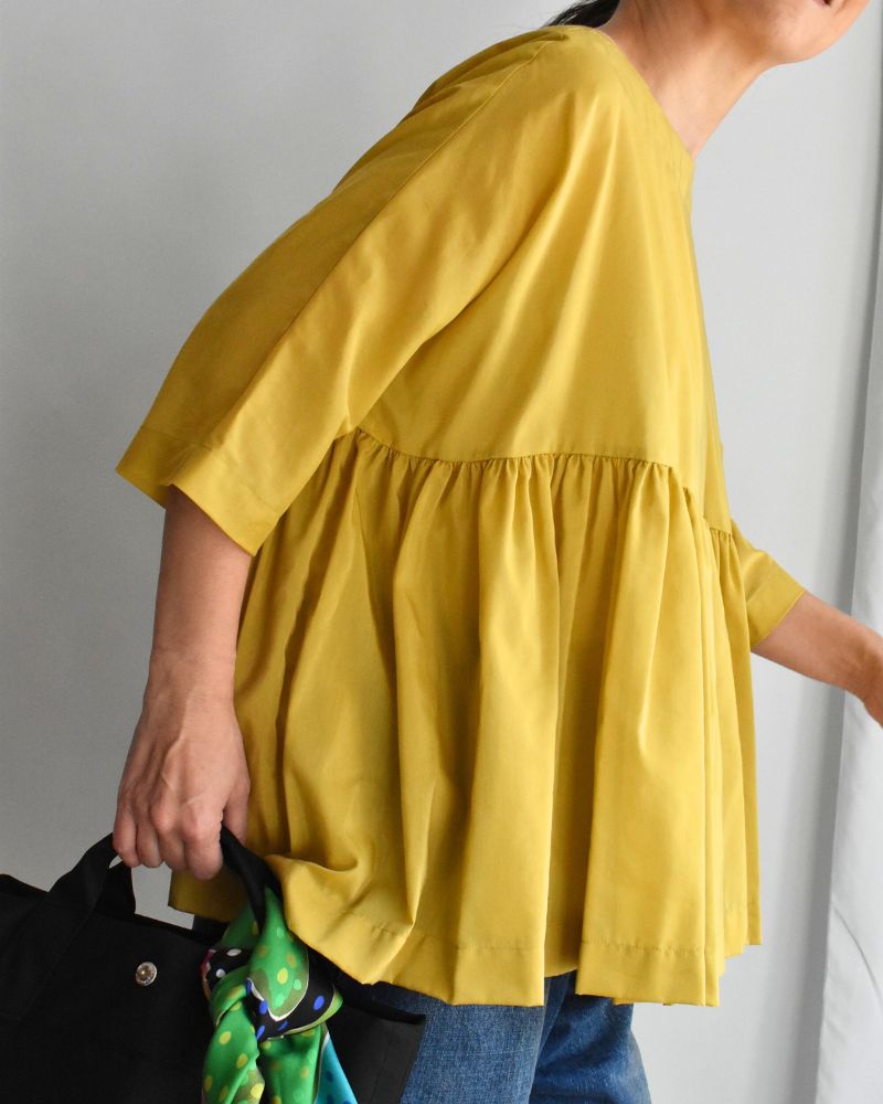 Gathered boat neck blouse in Yellow