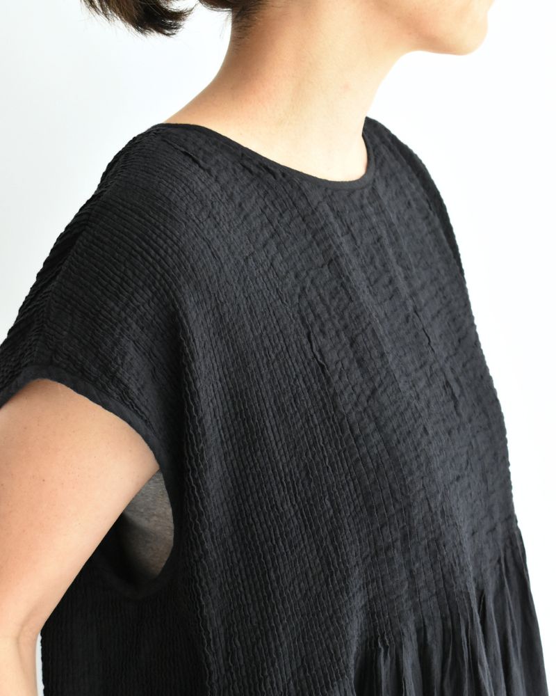 Crew-Neck F/SL Dress with Pintuck in Marine