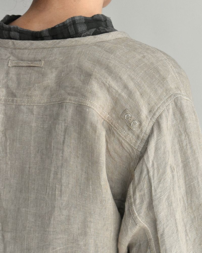 Handwoven Hemp Denim Collarless Jacket in Flax