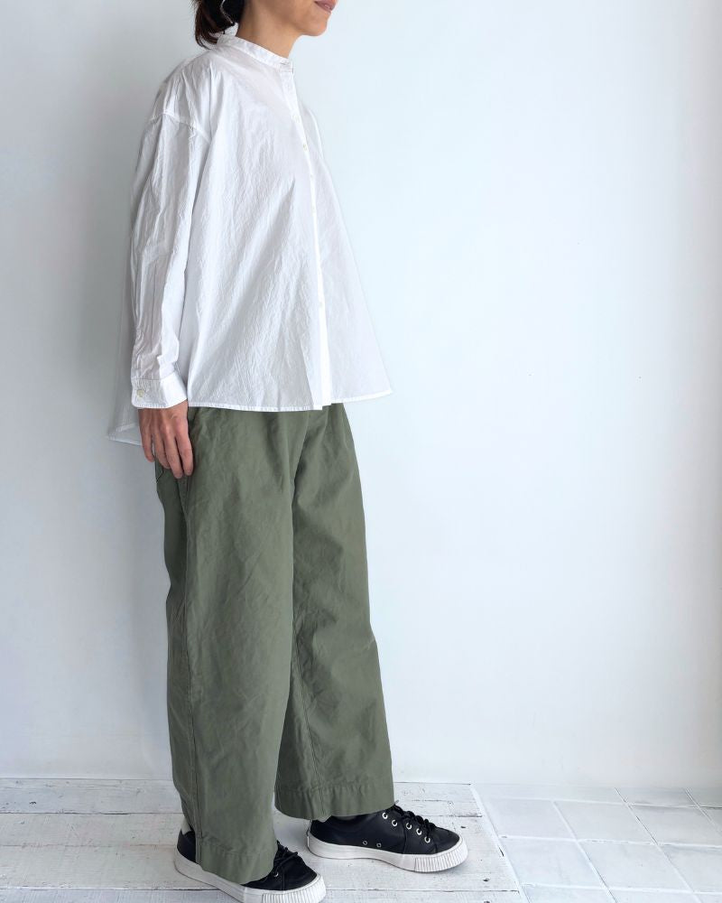 Band Collar Big Shirt in White