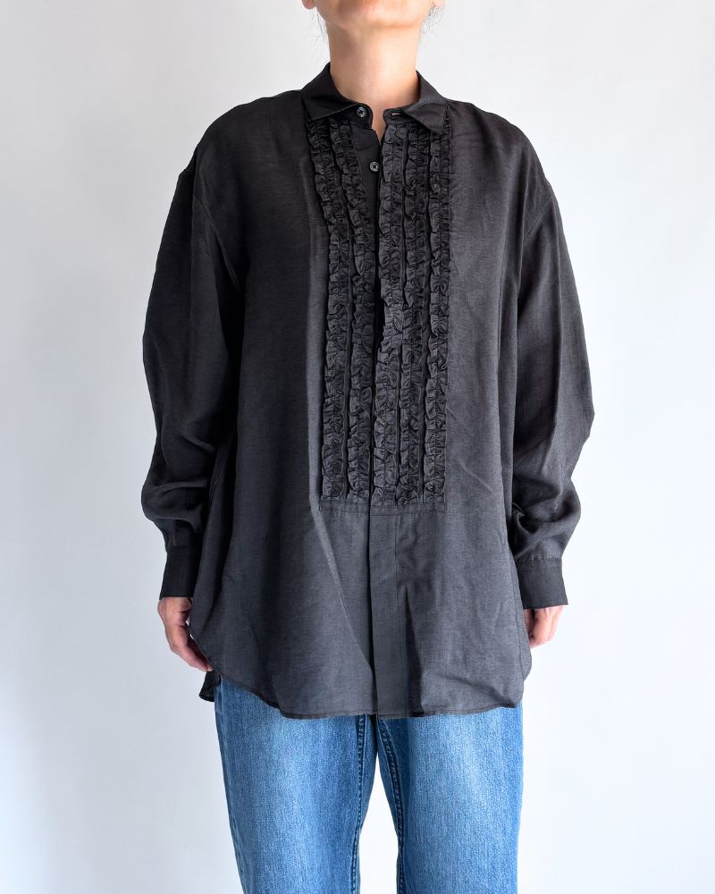 DORIS-SILK Frill Blouse in Black