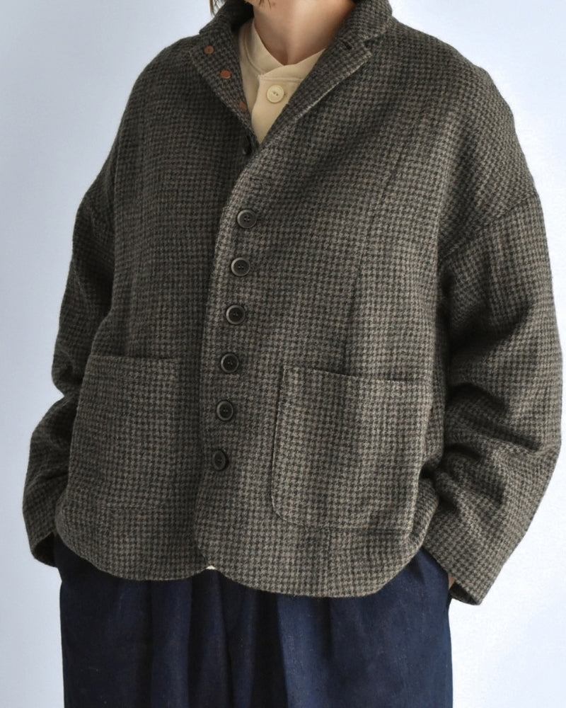 Wool Gauze Houndstooth Jacket in Mocha