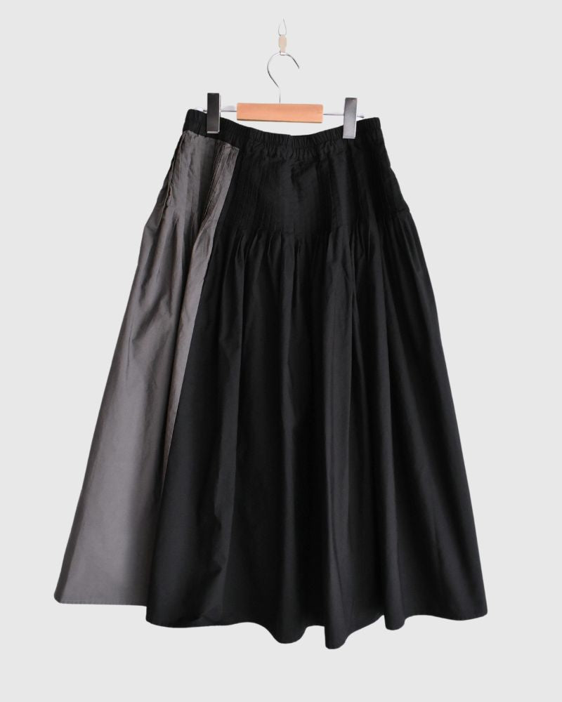 40s ORGANIC POPLIN(PATCHWORK) PINTUCK FLARED SKIRT WITH CRAZY PATCH WORK in Black/Charcoal