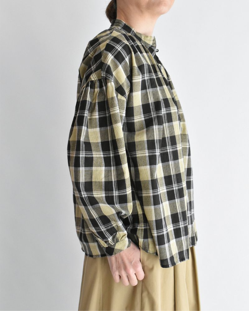Check Henley Shirt in Black/Yellow Check