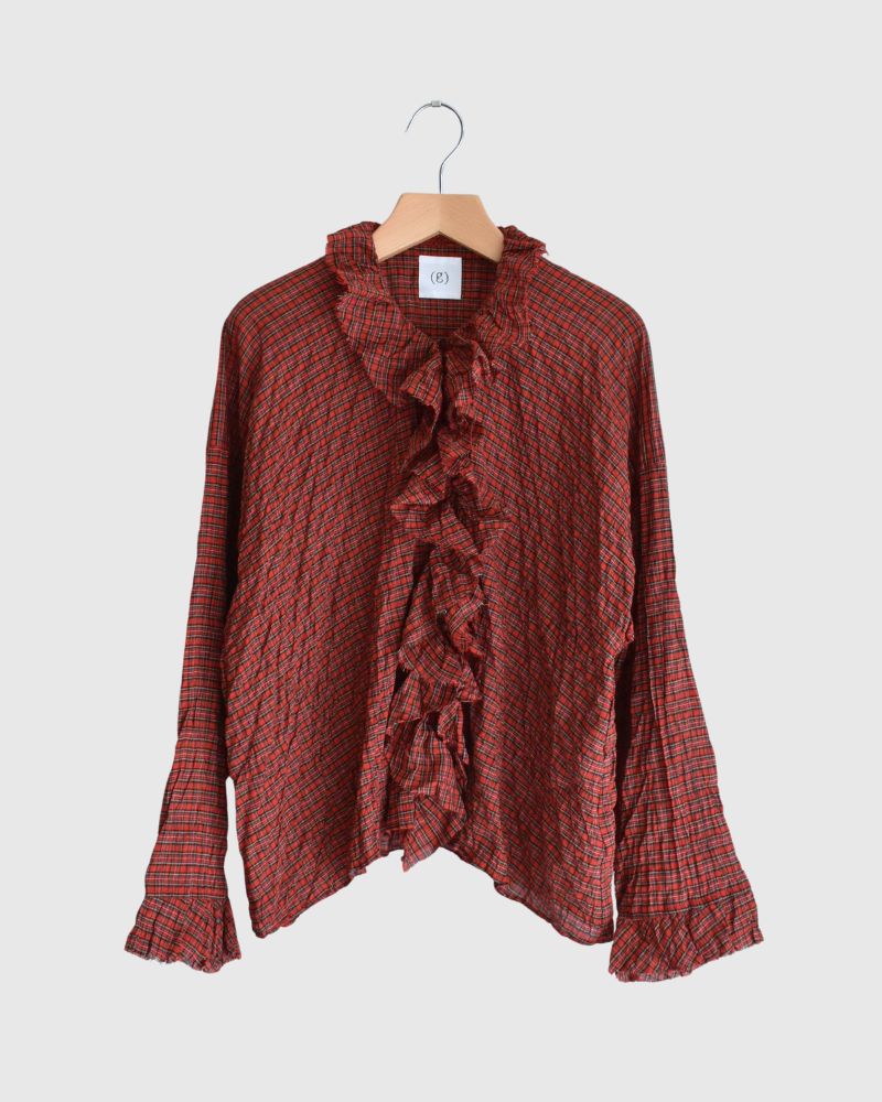 Check Frill Trim Blouse in AkaCheck