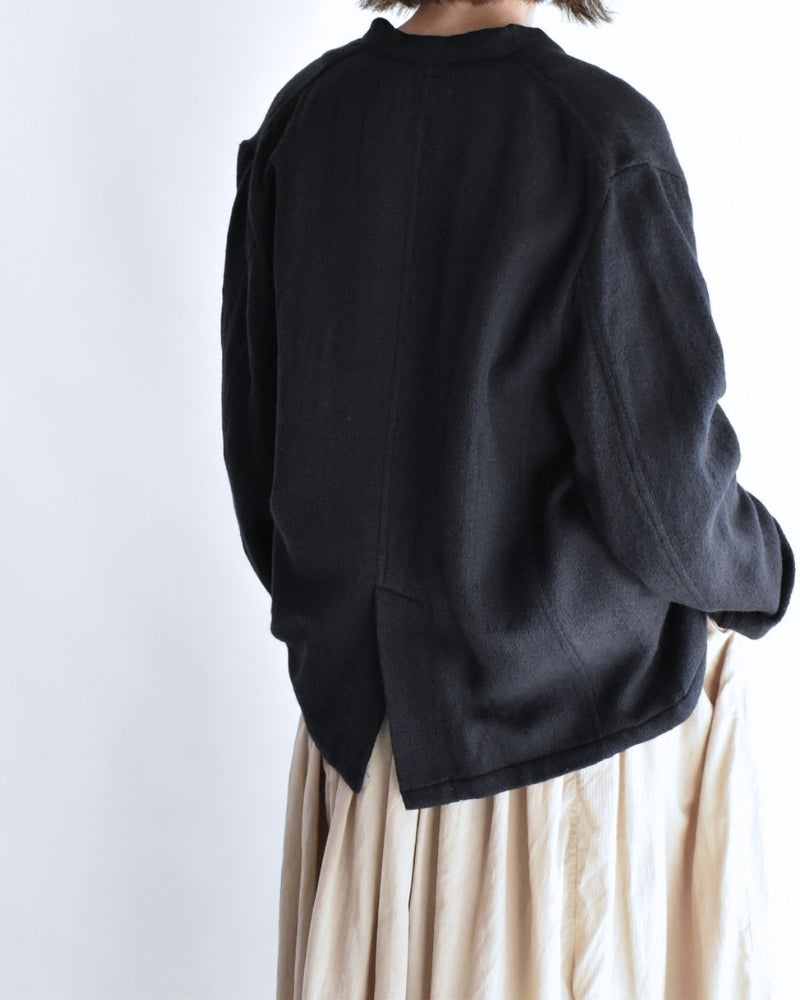 Stand Collar Fly Front Jacket in Navy