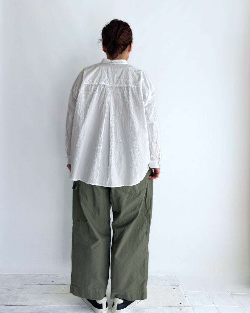 Band Collar Big Shirt in White