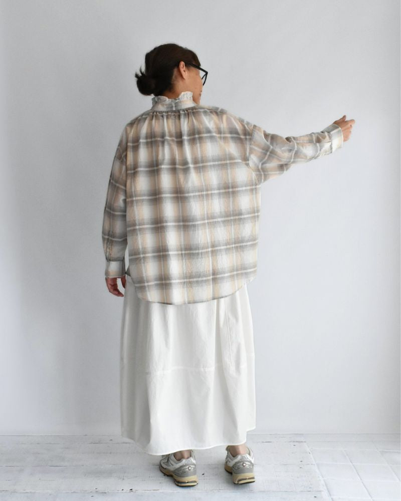 Light Madras Ruffle Blouse in Light Charcoal