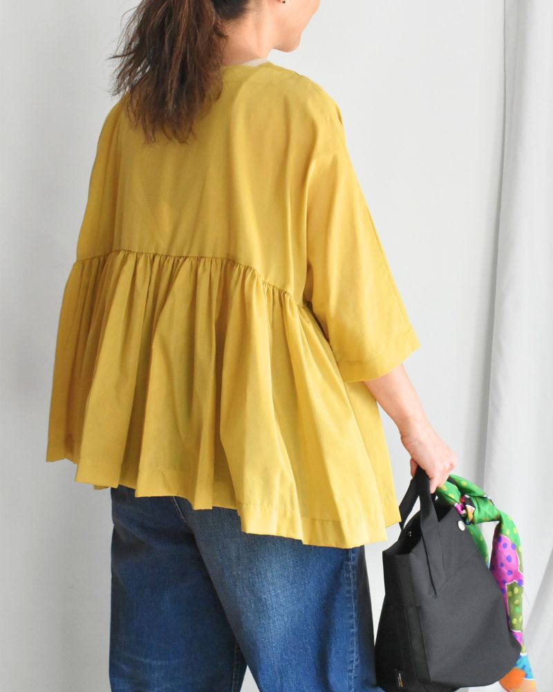 Gathered boat neck blouse in Yellow