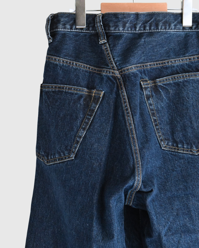 Selvedge Denim Asymmetric Tuck Pants in Blue