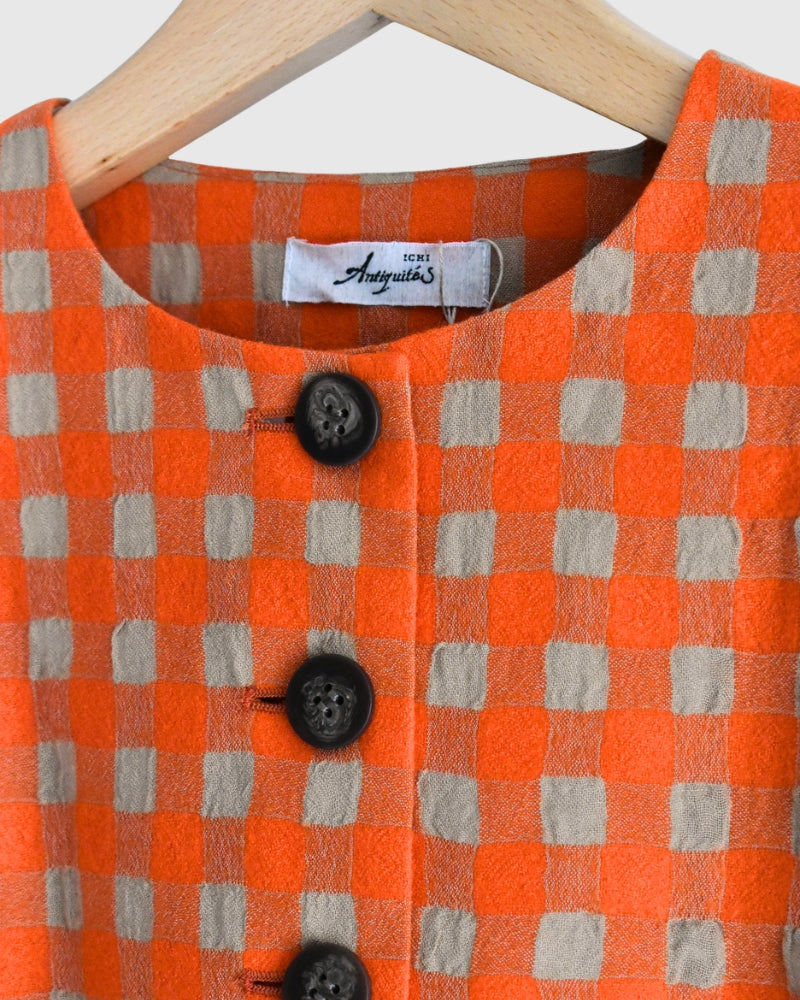 Cotton Wool Gingham Check Jacket in Beige/Orange