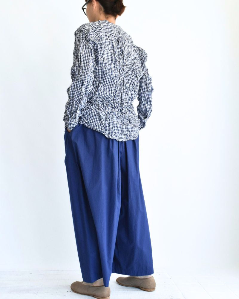 BANDED COLLAR L/SL OVERSIZED SHIRTS in BlueGingham