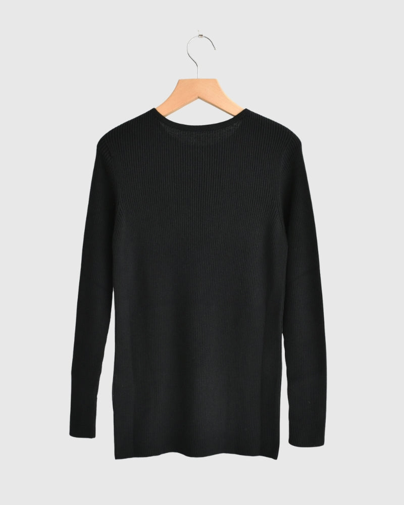 JAPAN WHOLEGARMENT Rib Knit Pullover in Black