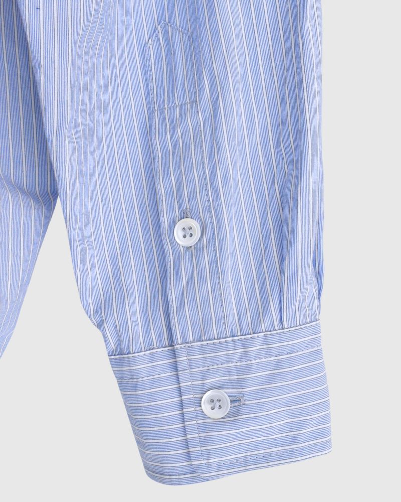 Drawstring shirt in White/Sax Stripe