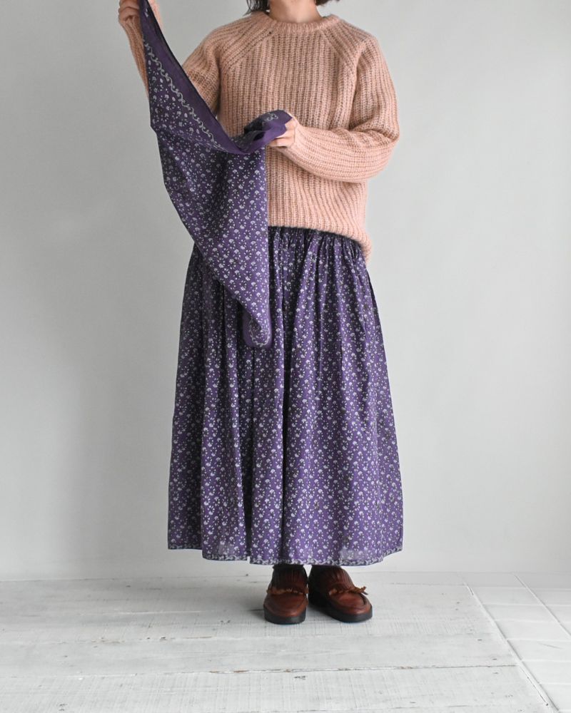 80s ORGANIC VOILE GENTIANA BLOCK PRINT SCARF in Purple