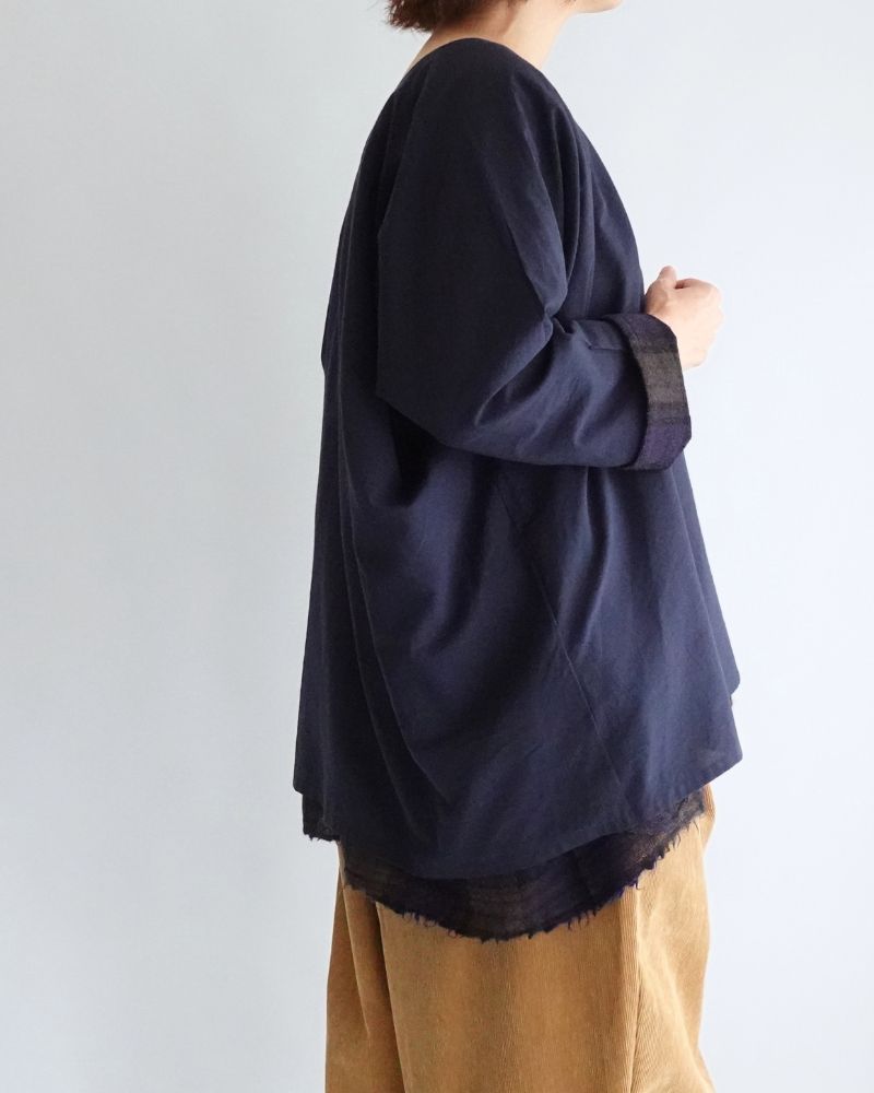 Wool Gauze Voile Reversible Top in Navy/Brown