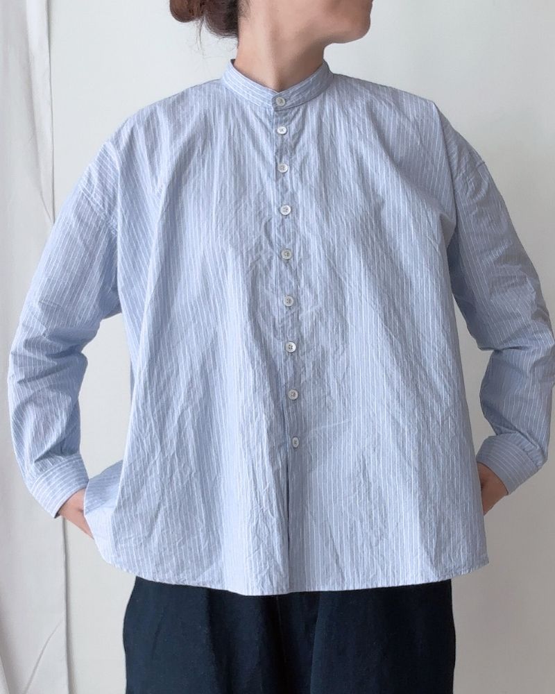 BAND COLLAR BIG SHIRT in SaxStripe