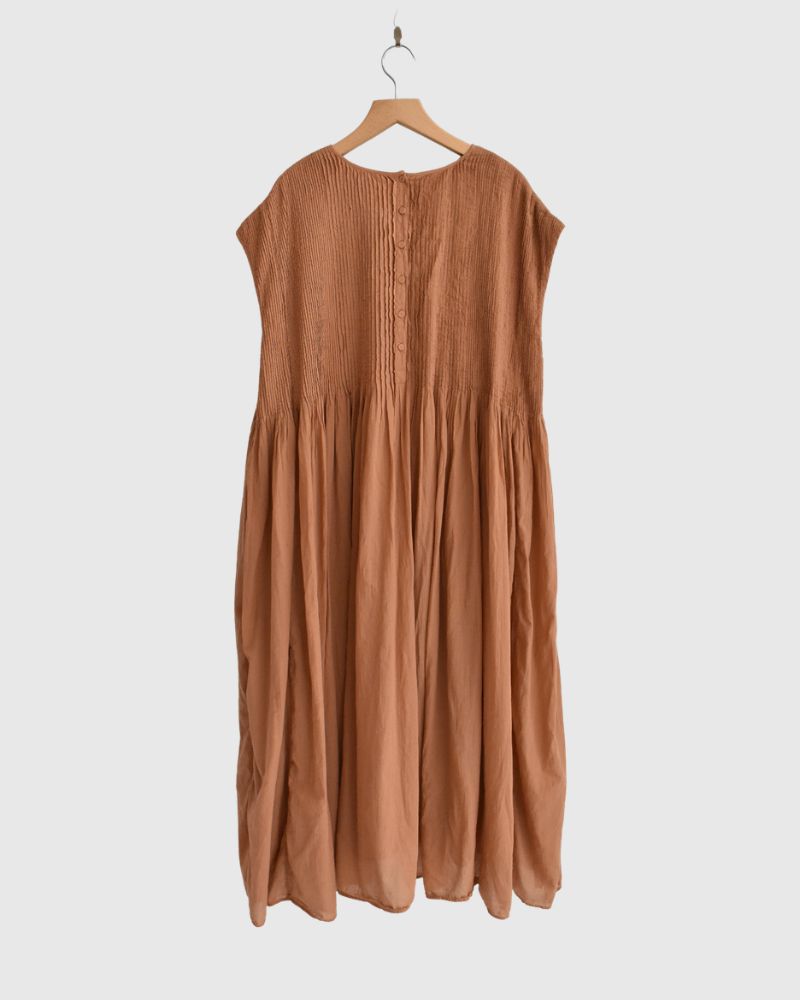 Crew-Neck F/SL Dress with Pintuck in DarkOrange