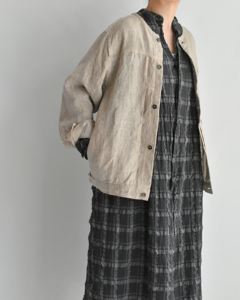 Handwoven Hemp Denim Collarless Jacket in Flax