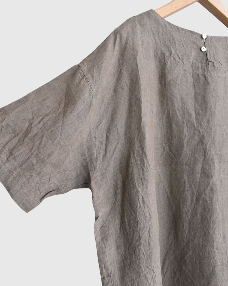 Handwoven 60x60 Linen Pullover Shirt in Beige